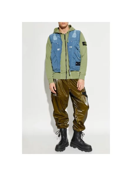 Spodnie cargo Stone Island wełniane z kamieniami zielone