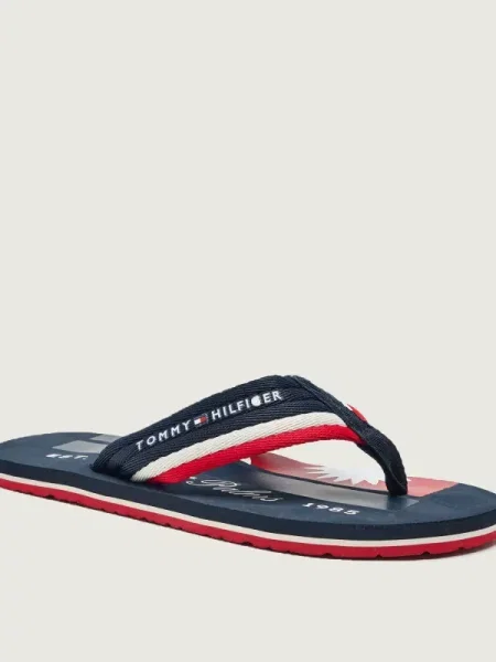TOMMY HILFIGER Flip-flops bleumarin / roșu alb