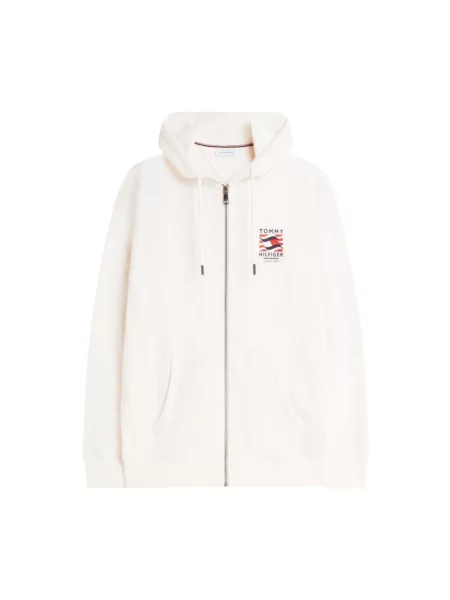 Haftowana bluza rozpinana Tommy Hilfiger frotte biała