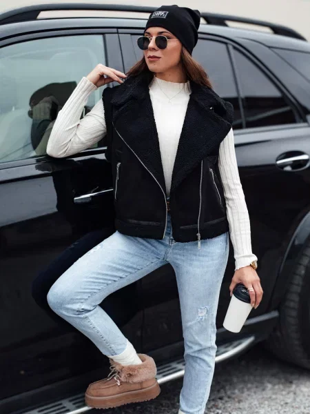 Kamizelka zamszowa z kożuszkiem WOOLZIP Dstreet czarna
