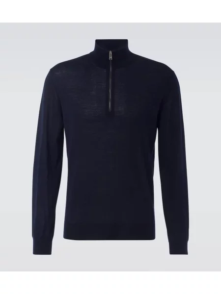 Pulover Zegna de lână de jumătate de fermoar albastru