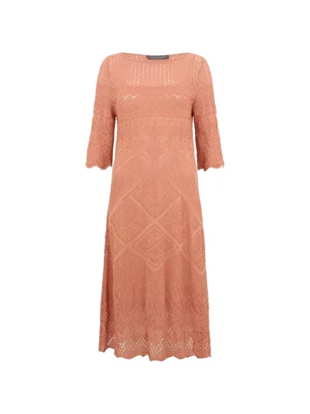 Rochie midi Alberta Ferretti tricotate cu mâneci trei sferturi portocaliu