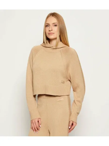 Armani Exchange Pulover | Cropped Fit cu adaos de lână bej