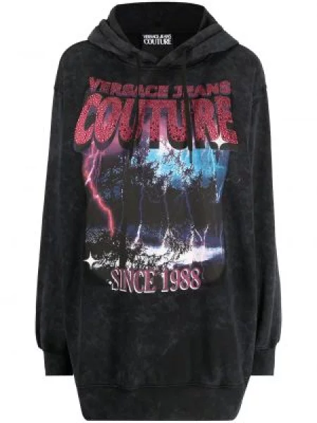 Hanorac cu glugă Versace Jeans Couture cu imagine negru