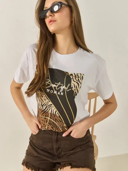 Bianco Lucci Tricou bej / negru alb