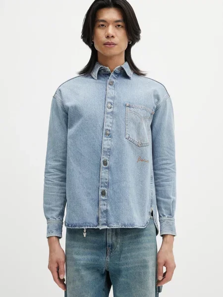 Jeans srajca Fiorucci Open Back Embroidered Denim modra