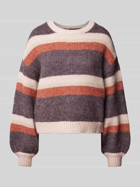 Sweter z dzianiny z bufiastymi rękawami Qs fioletowy