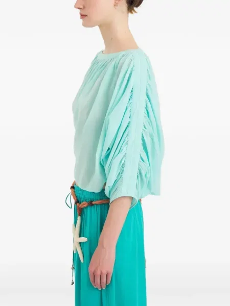 Top Antik Batik cu volane albastru