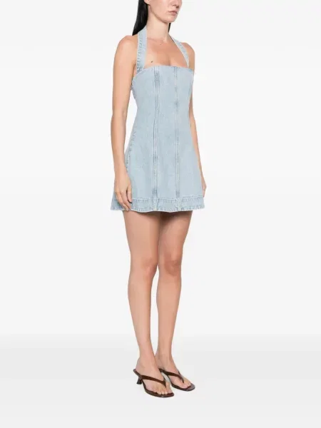 Rochie din denim Retrofete cu gât halter albastru