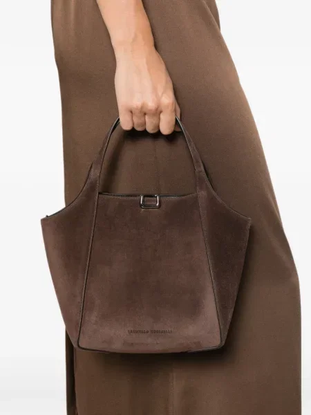 Geantă shopper Brunello Cucinelli din piele de căprioară maro