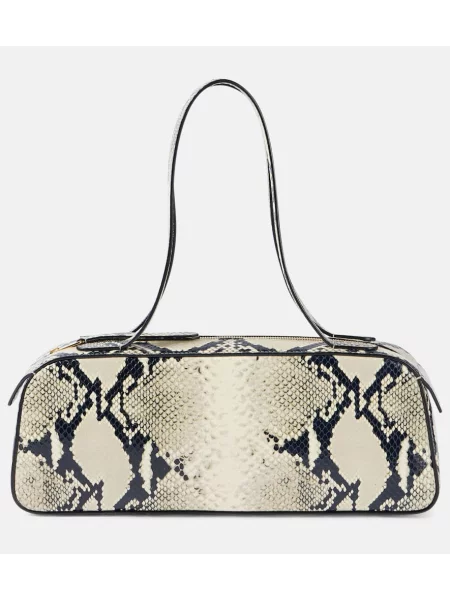 Usnjena torbica Khaite s kačjim vzorcem bež