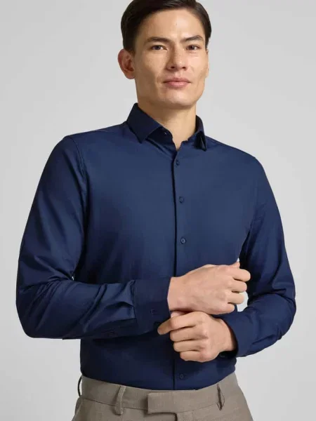 Koszula biznesowa o kroju slim fit z dodatkiem streczu Olymp Level 5 granatowa