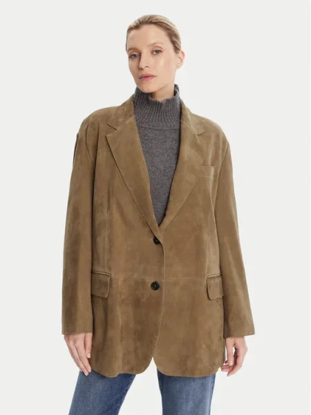 Weekend Max Mara Bőrkabát Rolanda Oversize barna