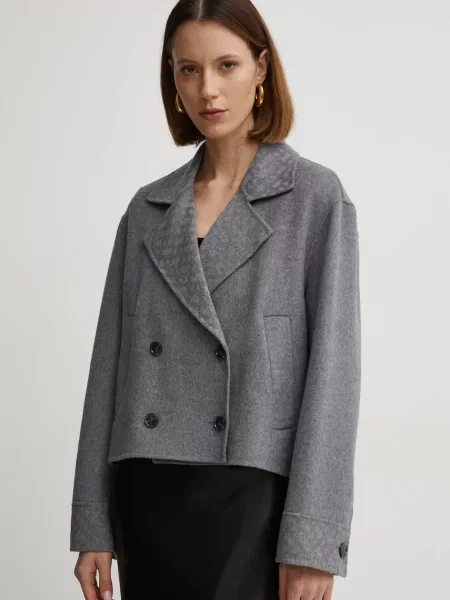 BOSS palton de lana de tranzitie oversize gri