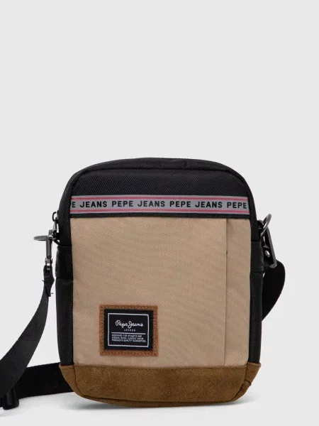 Чанта през рамо Pepe Jeans CALLUM ROBEN розово от полупрозрачна материя бежово