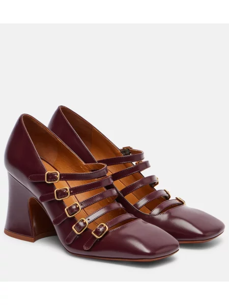 Pantofi cu toc Chloé din piele bordo