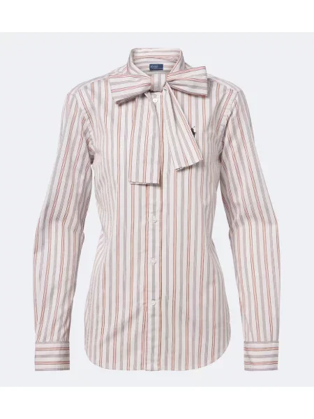 Cămașă Polo Ralph Lauren cu funde cu dungi din poplin alb