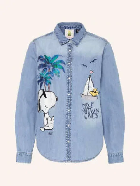 Princess Goes Hollywood Bluzka Jeansowa Z Ozdobnymi Perełkami blau biała