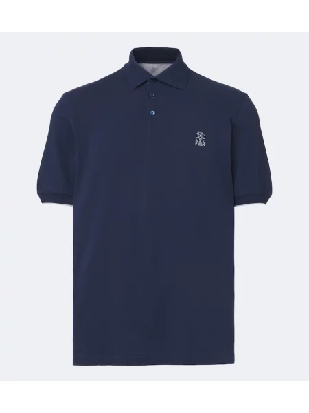 Tricou polo Brunello Cucinelli cu autograf albastru