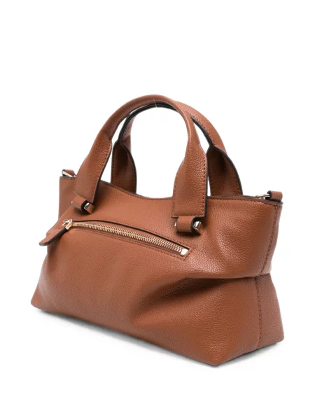 Bőr shopper táska Guess autogrammal barna