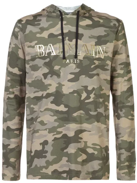 Hanorac cu glugă Balmain cu model camuflaj verde