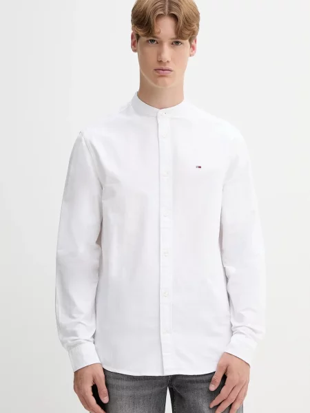 Tommy Jeans cămașă din cu guler stand-up regular alb