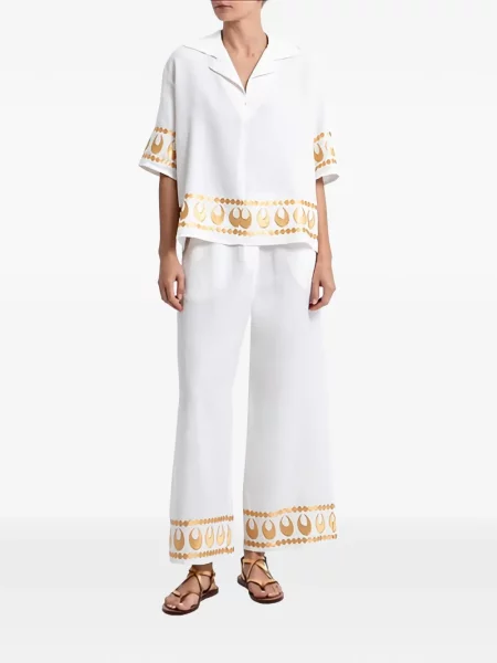 Pantaloni Greek Archaic Kori cu broderie alb