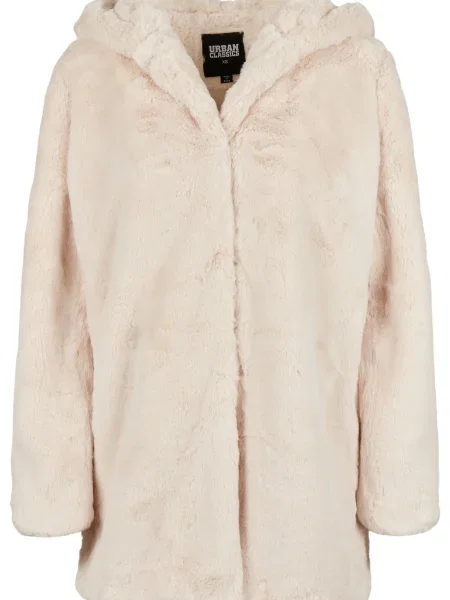 Urban Classics Palton de primăvară-toamnă Ladies Hooded Teddy Coat murdar alb