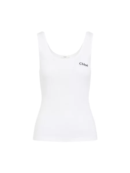 Top Chloe z logo z dżerseju biały