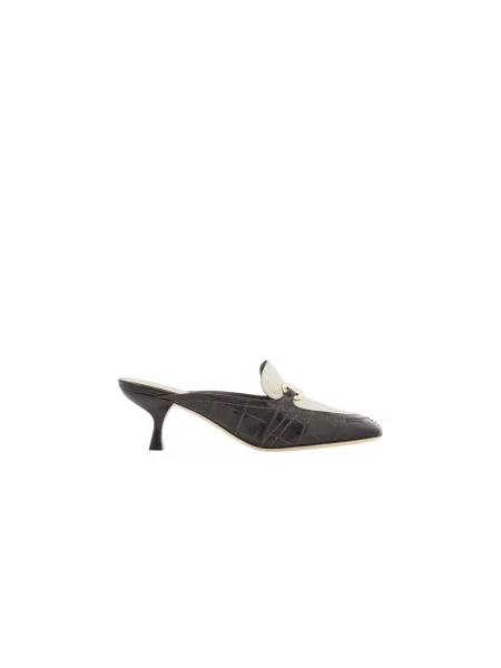 Klapki mules Ferragamo na niskim obcasie brązowe