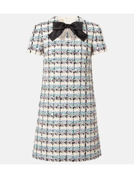 Rochie Valentino în carouri din tweed alb