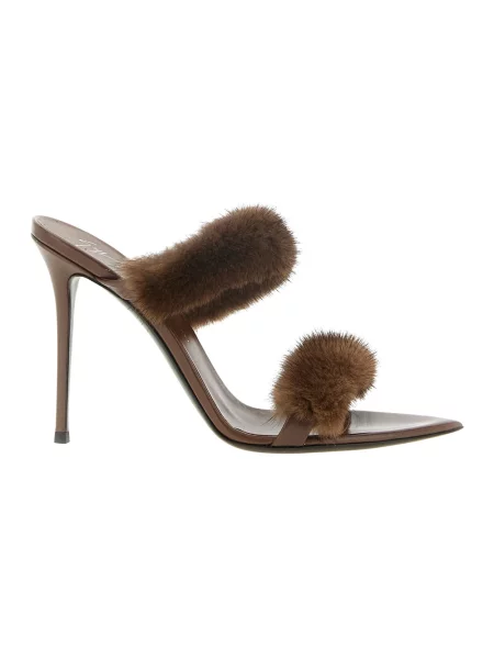 Klapki mules Giuseppe Zanotti skórzane brązowe