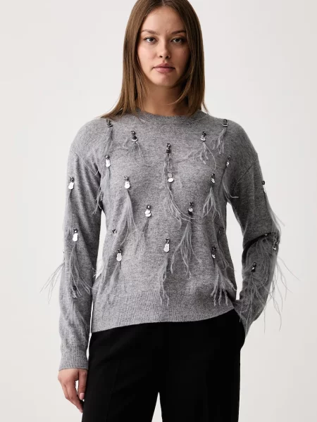 Kaos pulover pentru femei cu lână gri
