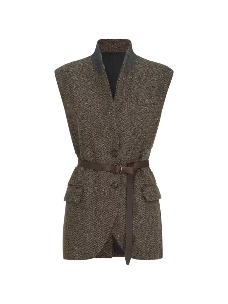 Cu centură vestă Brunello Cucinelli din piele maro