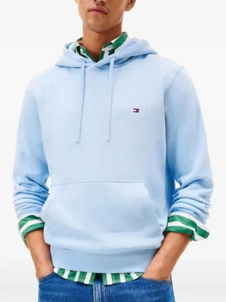Hoodie Tommy Hilfiger με αυτόγραφο με κορδόνι μπλε