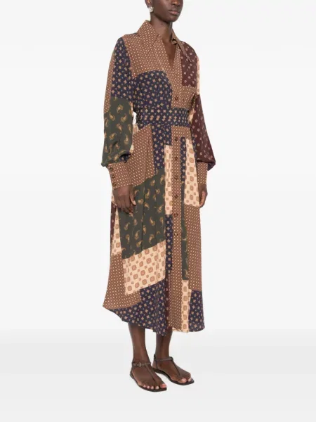 Rochie midi Zimmermann cu imprimeu geometric maro