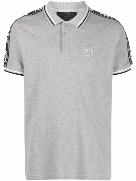 Tricou polo Philipp Plein cu broderie gri