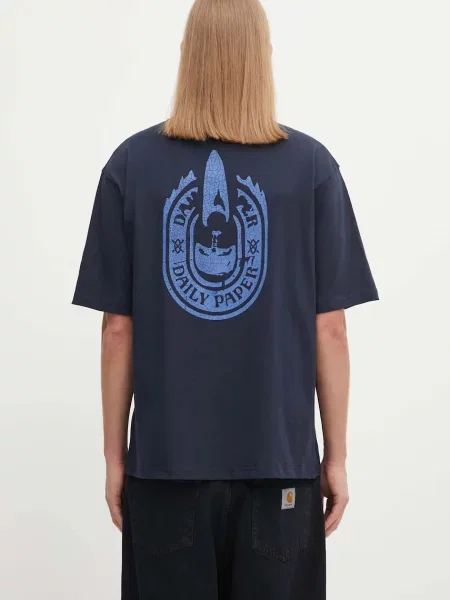 Daily Paper tricou din Candle Label Boxy bleumarin cu imprimeu