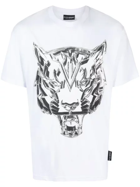 Tricou Plein Sport cu dungi de tigru alb