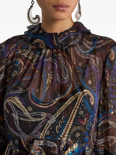 Rochie mini Etro cu volane cu model paisley de costum negru