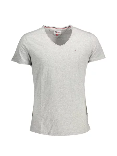 Tricou Tommy Jeans cu decolteu în V gri