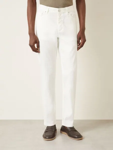 Zegna Kalhoty Slim Fit S Lnem white solid bílé