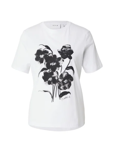 VILA Tricou VIKOOLA gri / negru alb