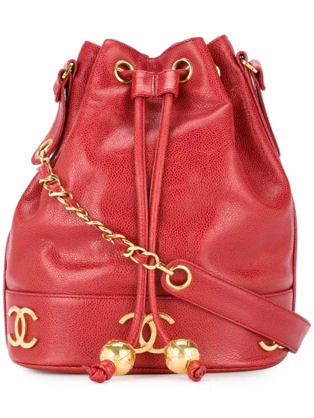 Stahovací šňůrka kabelka Chanel Pre-owned s autogramem červená