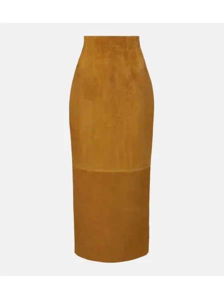 Fusta maxi Khaite din piele de căprioară maro