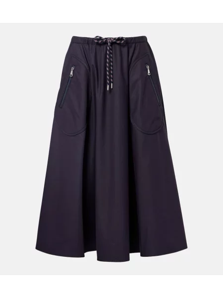 Fustă midi Moncler din jerseu până la genunchi albastru