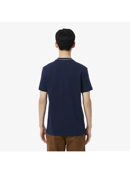 Lacoste T-Shirt Stretch Piqué Z Prążkowanym Kołnierzykiem granatowa
