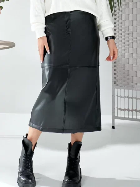 Кожаная юбка Ladylike черная