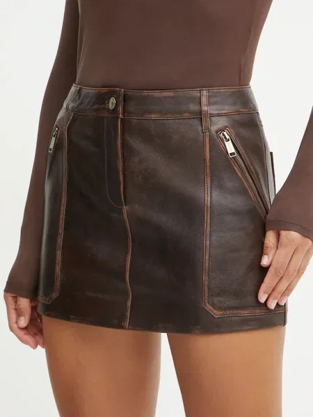 MICHAEL Michael Kors spódnica skórzana mini rozkloszowana brązowy