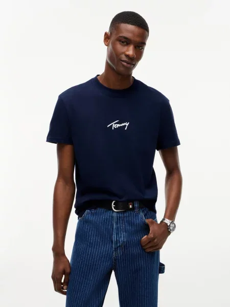Tommy Jeans Tričko SIGNATURE PLAY námornícka / šedobiela modrá